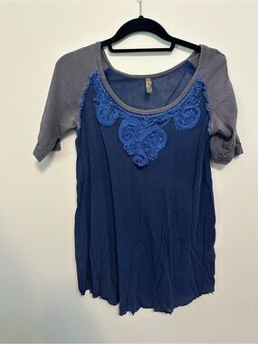 Free People Embroidered Scoop Neck Tee